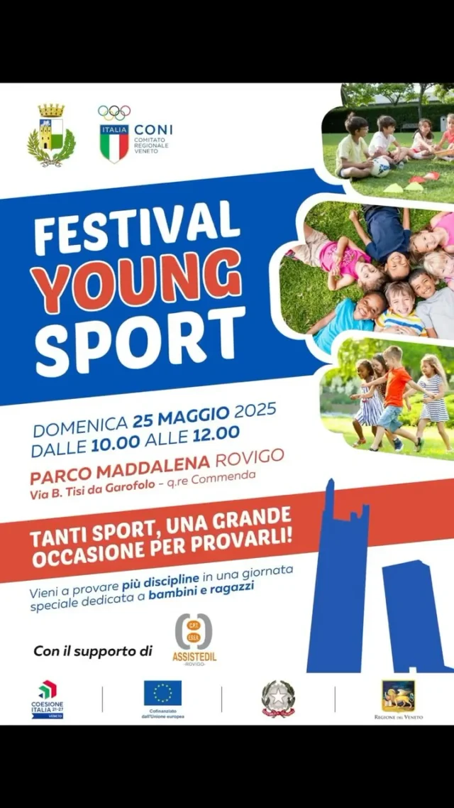 🏃‍♀️⚽ 𝙐𝙉𝘼 𝙈𝘼𝙏𝙏𝙄𝙉𝘼𝙏𝘼 𝘿𝙄 𝙎𝙋𝙊𝙍𝙏, 𝙎𝙊𝘾𝙄𝘼𝙇𝙄𝙏À 𝙀 𝙍𝙄𝙎𝙋𝙀𝙏𝙏𝙊!
𝘿𝙤𝙢𝙚𝙣𝙞𝙘𝙖 𝟮𝟱 𝙢𝙖𝙜𝙜𝙞𝙤 𝟮𝟬𝟮𝟱, 𝙙𝙖𝙡𝙡𝙚 𝟭𝟬:𝟬𝟬 𝙖𝙡𝙡𝙚 𝟭𝟮:𝟬𝟬, ti aspettiamo al Parco Maddalena di Rovigo per un evento unico firmato WannaBe Wise (il progetto regionale che vede capofila Assistedil), in collaborazione con il CONI!

🎯 Protrai cimentarti nelle discipline sportive più disparate, divertendoti all’aria aperta tra gioco e inclusione.

🤝 Lo sport è strumento di crescita e condivisione.

📍 Non mancare! Porta amici, energia e voglia di scoprire qualcosa di nuovo!