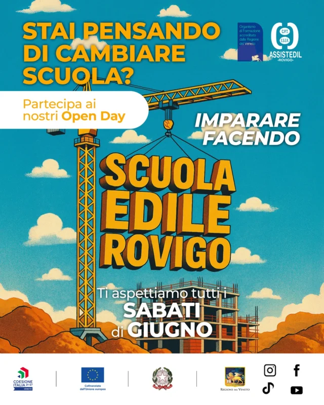 𝐇𝐚𝐢 𝐩𝐞𝐧𝐬𝐚𝐭𝐨 𝐝𝐢 𝐜𝐚𝐦𝐛𝐢𝐚𝐫𝐞 𝐬𝐜𝐮𝐨𝐥𝐚?

Vieni a scoprire la 𝐒𝐜𝐮𝐨𝐥𝐚 𝐄𝐝𝐢𝐥𝐞 𝐝𝐢 𝐑𝐨𝐯𝐢𝐠𝐨 agli 𝗼𝗽𝗲𝗻 𝗱𝗮𝘆 dedicati!
Tutti i sabati di giugno.

Potrai ricevere informazioni di cui hai bisogno, fare domande e risolvere ogni tuo dubbio!
La Scuola Edile di Rovigo è pronta a formarti e a prepararti al 𝘮𝘰𝘯𝘥𝘰 𝘥𝘦𝘭 𝘭𝘢𝘷𝘰𝘳𝘰!

Ti aspettiamo

#impararefacendo #scuolaedilerovigo #edilizia #termoidraulica